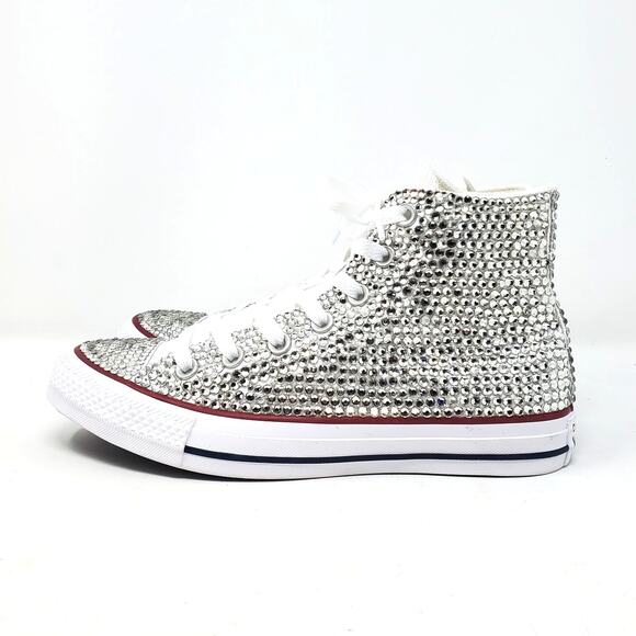 Custom Bling Converse All Star Chucks Wedding High Top Sneaker Rhinestone Size 7 - Picture 6 of 11